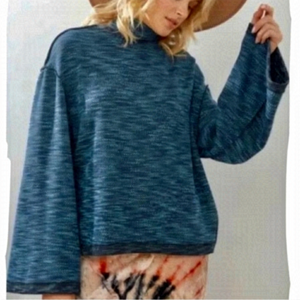 NWT We the Free by Free People Sunny Days Space-Dye Turtleneck Sweater Blue